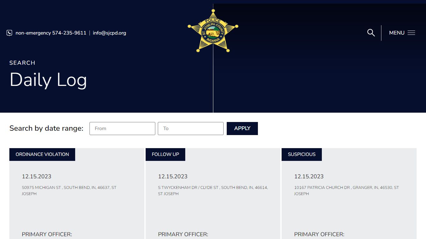 Daily Log - St. Joseph County Police Department