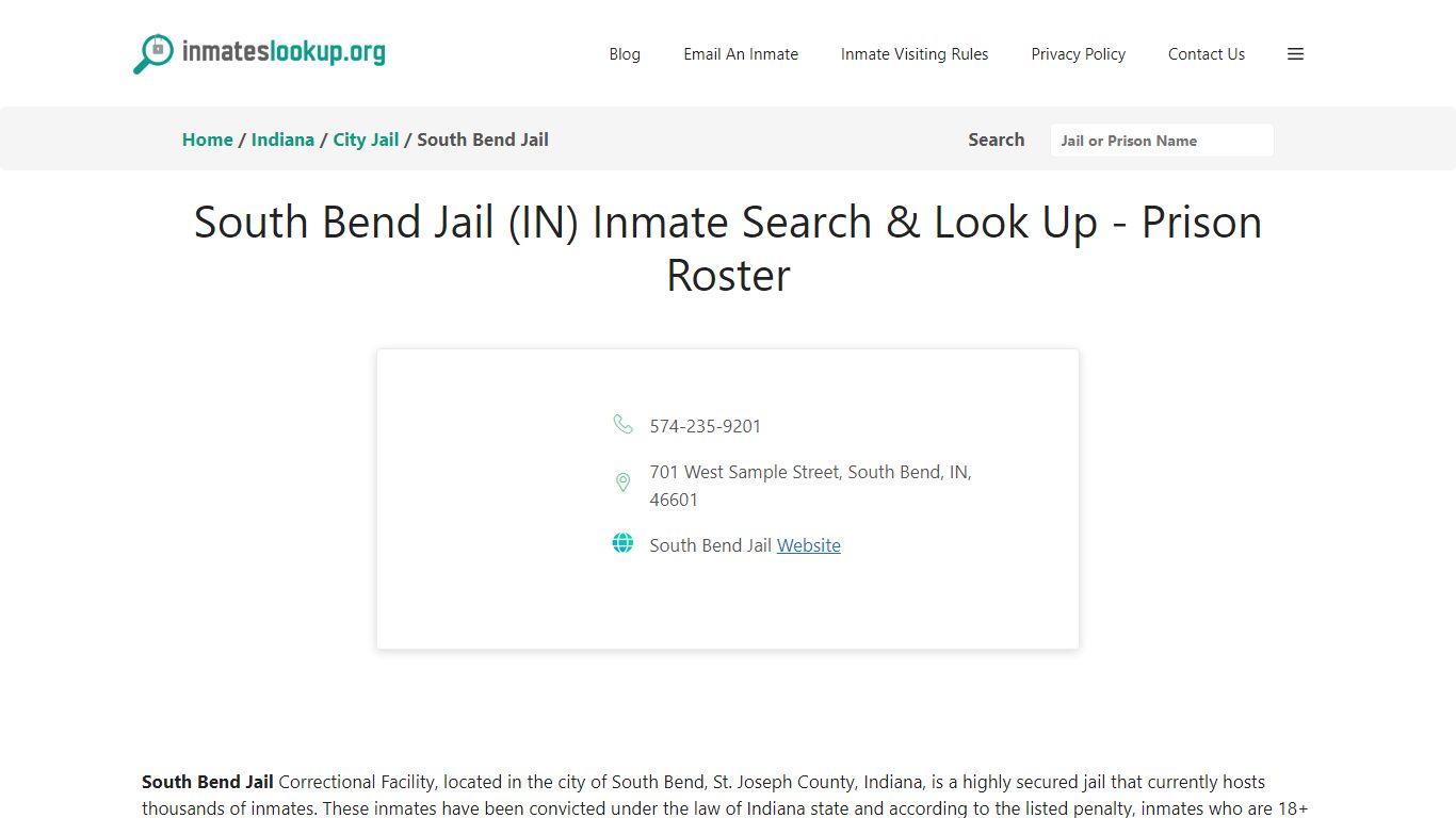 South Bend Jail (IN) Inmate Search & Look Up - Prison Roster